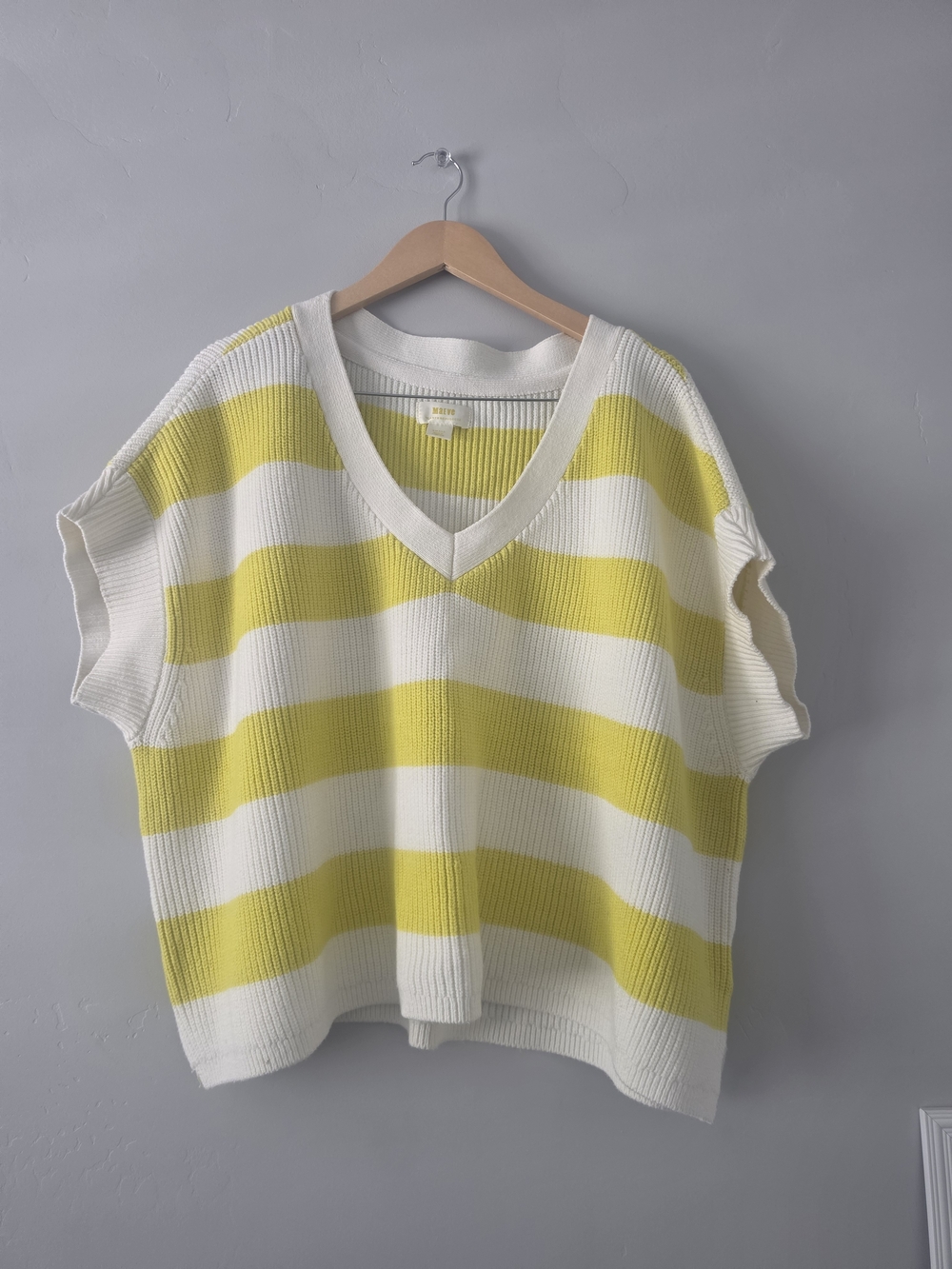 Anthropologie Yellow & Cream Striped V-Neck Sweater Vest - Picture 3 of 11